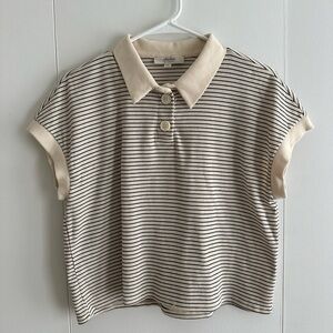 Atelier by Kirious Cream and Black Striped Polo Top